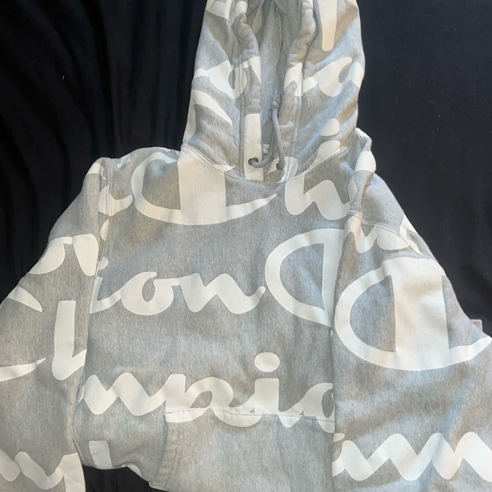 Grey and White Champion hoodie